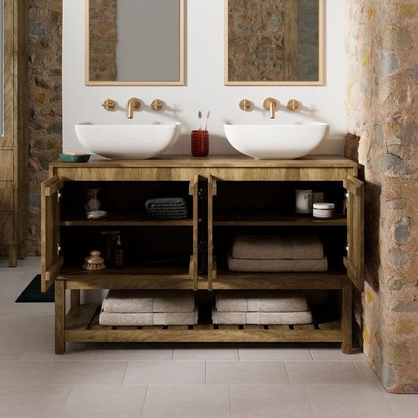 Humphrey Double Vanity Unit, Mango Wood Effect 4 Humphrey Double Vanity Unit, Mango Wood Effect - Image 2