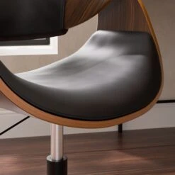 Modena Walnut Effect Office Chair, Black Faux Leather -Online Furniture Store 30926647 alt02
