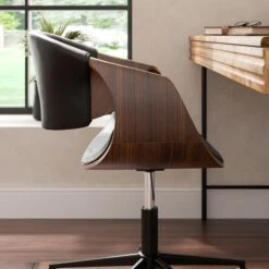 Modena Walnut Effect Office Chair, Black Faux Leather -Online Furniture Store 30926647 alt03