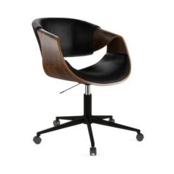Modena Walnut Effect Office Chair, Black Faux Leather -Online Furniture Store 30926647 alt05