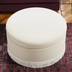 Round Tassel Boucle Storage Pouffe -Online Furniture Store 30933892 alt03