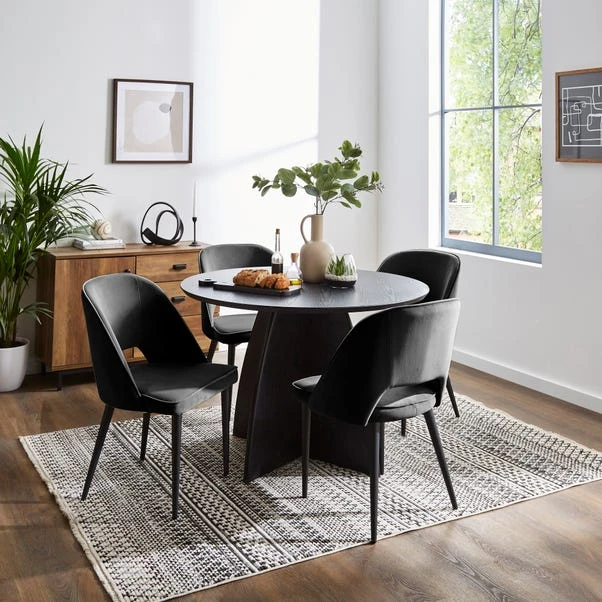 Effy 4 Seater Round Dining Table With 4 Lillia Black Velvet Dining Chairs 3 Effy 4 Seater Round Dining Table With 4 Lillia Black Velvet Dining Chairs
