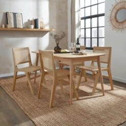 Karla 4-6 Seater Rectangular Extendable Dining Table With 4 Arielle Natural Oak Dining Chairs